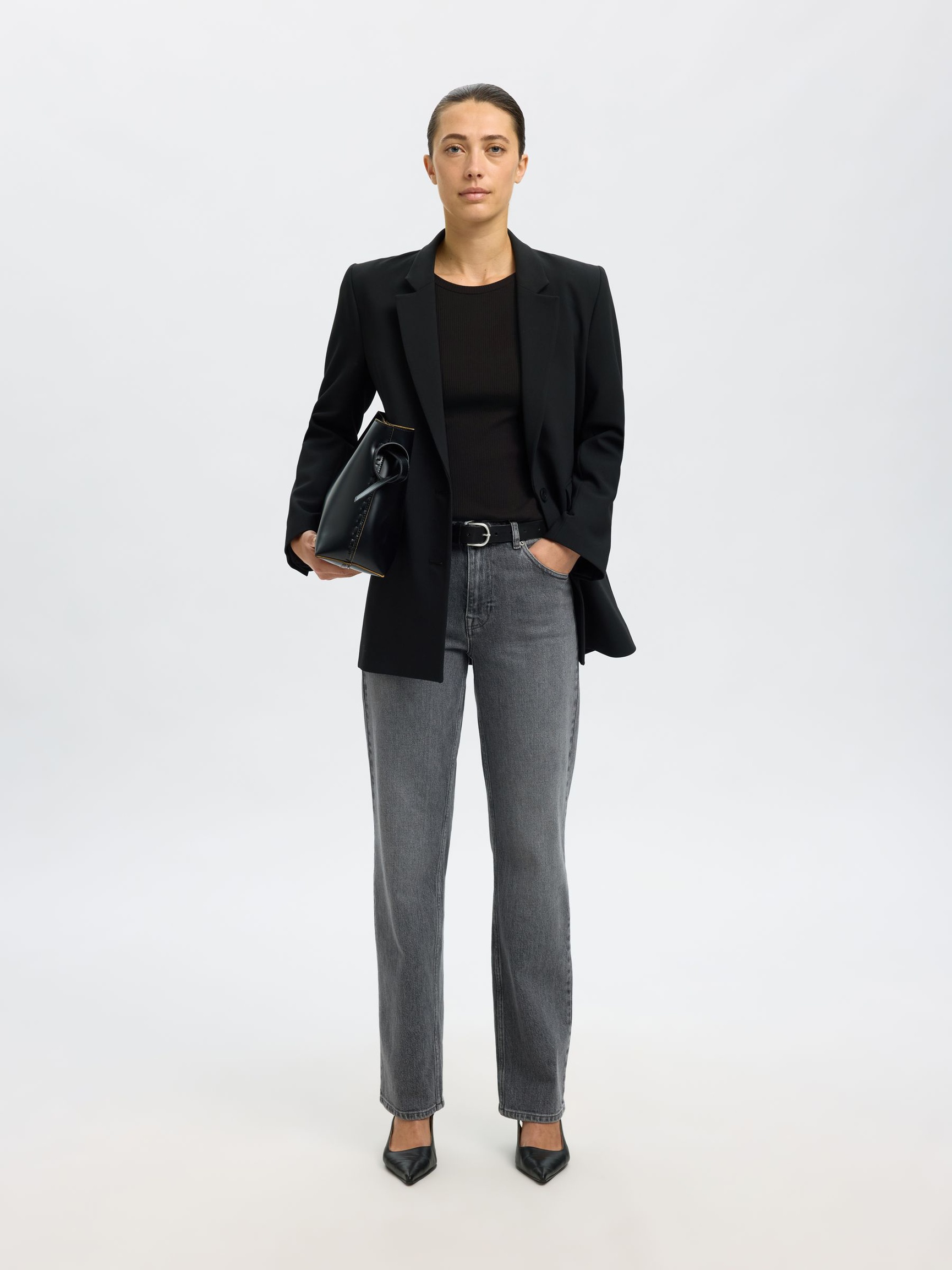 RIBBET TOP MED LANGE ÆRMER, Black, highres