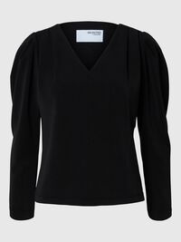 DRAPÉ TOP À COL V, Black, highres