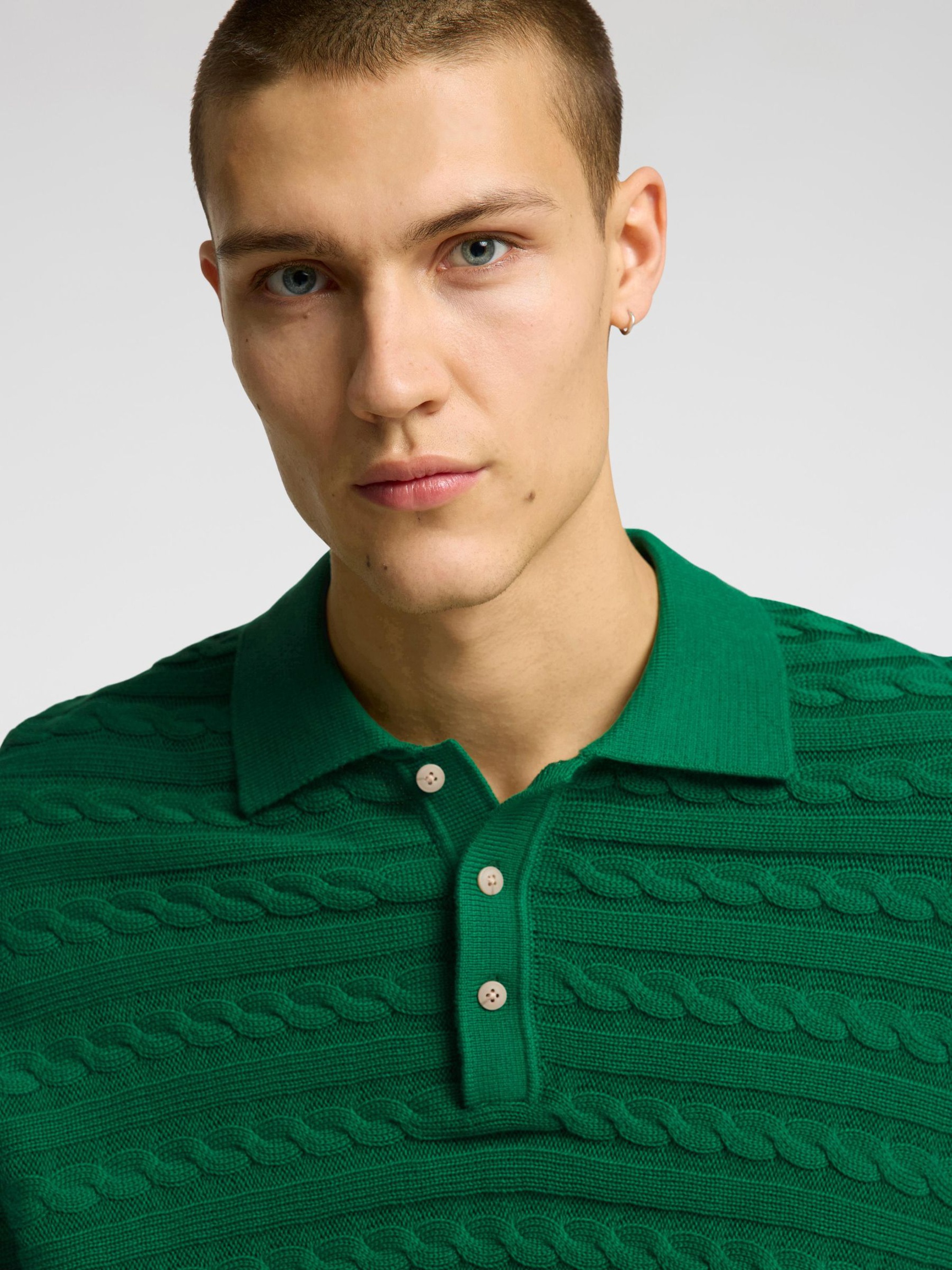 SHORT SLEEVED KNITTED POLO SHIRT, Verdant Green, highres