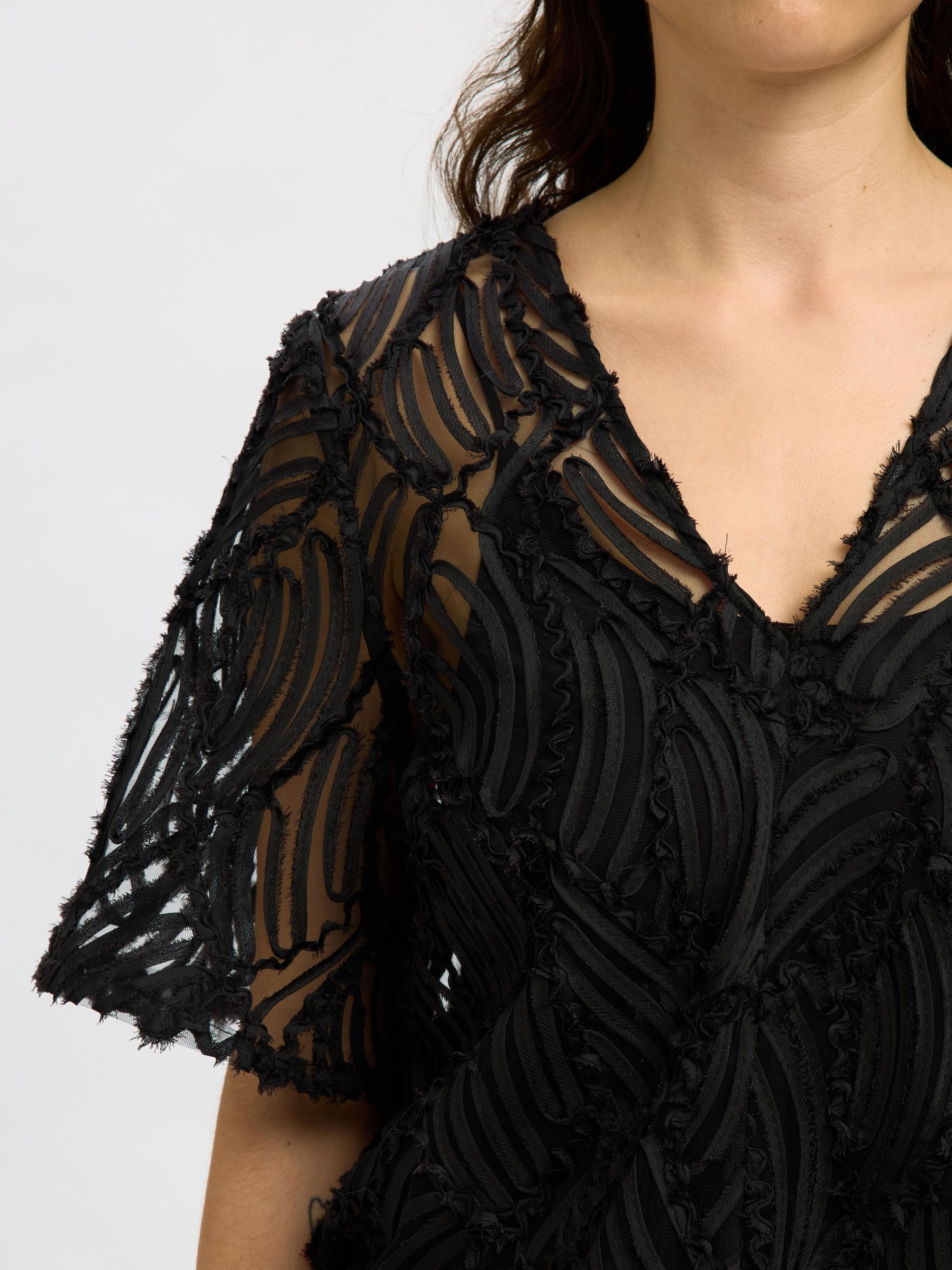 LACE SHORT SLEEVED TOP, Black, highres