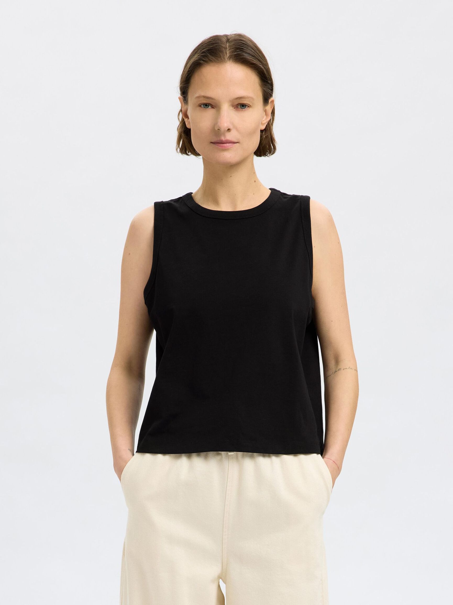 100% COTTON TANK TOP, Black, highres