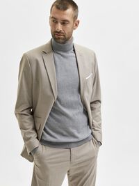 LONG-SLEEVED ROLL NECK PULLOVER, Medium Grey Melange, highres