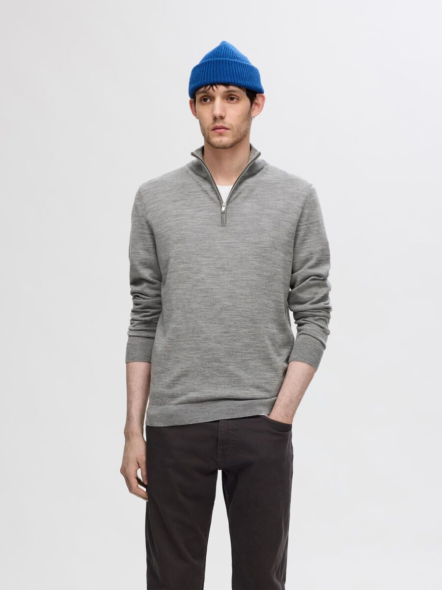 Selected 100% MERINO WOOL HALF-ZIP JUMPER, Medium Grey Melange, highres - 16094655_MediumGreyMelange_003.jpg