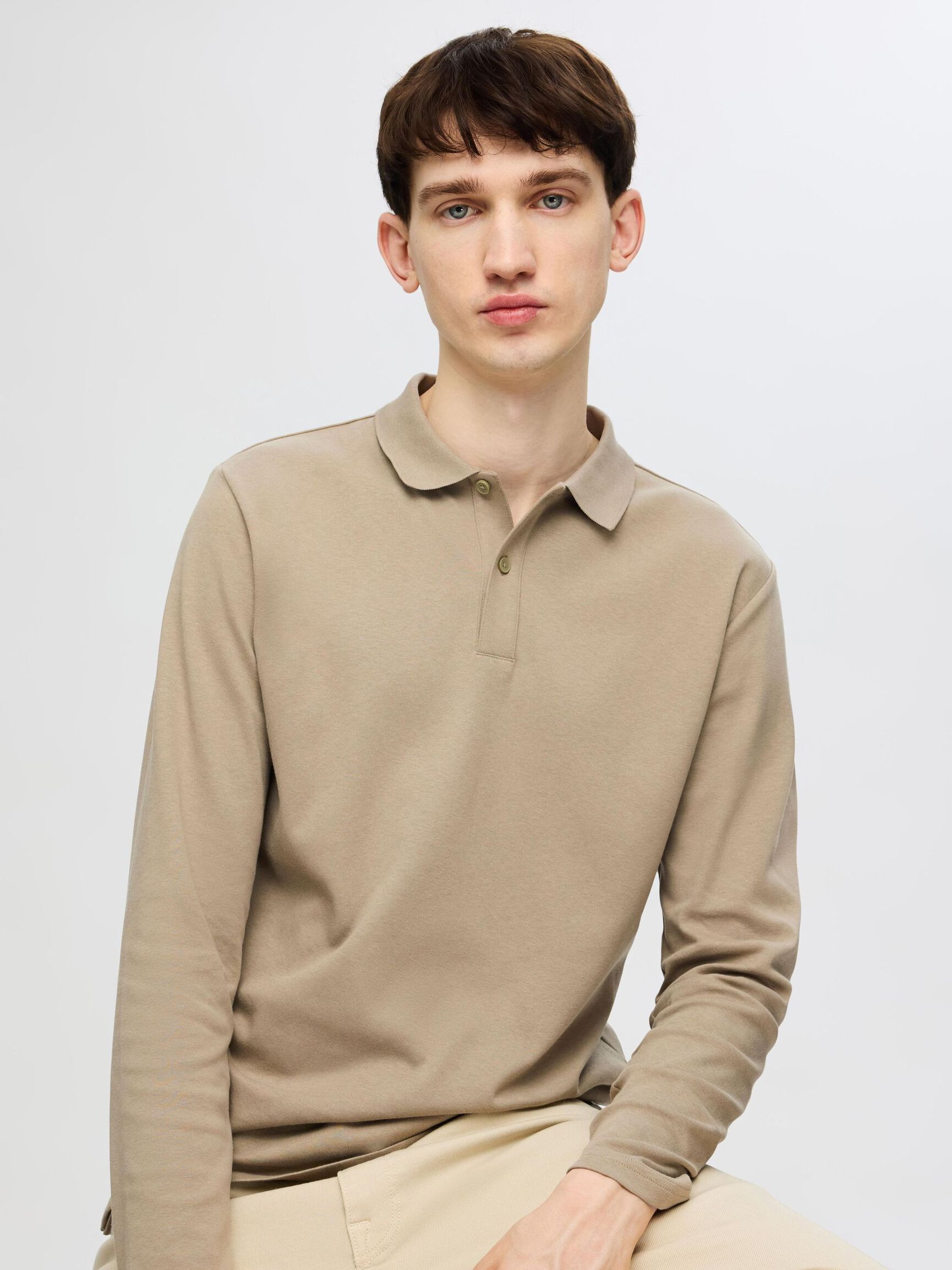 LONG-SLEEVED POLO SHIRT, Pure Cashmere, highres