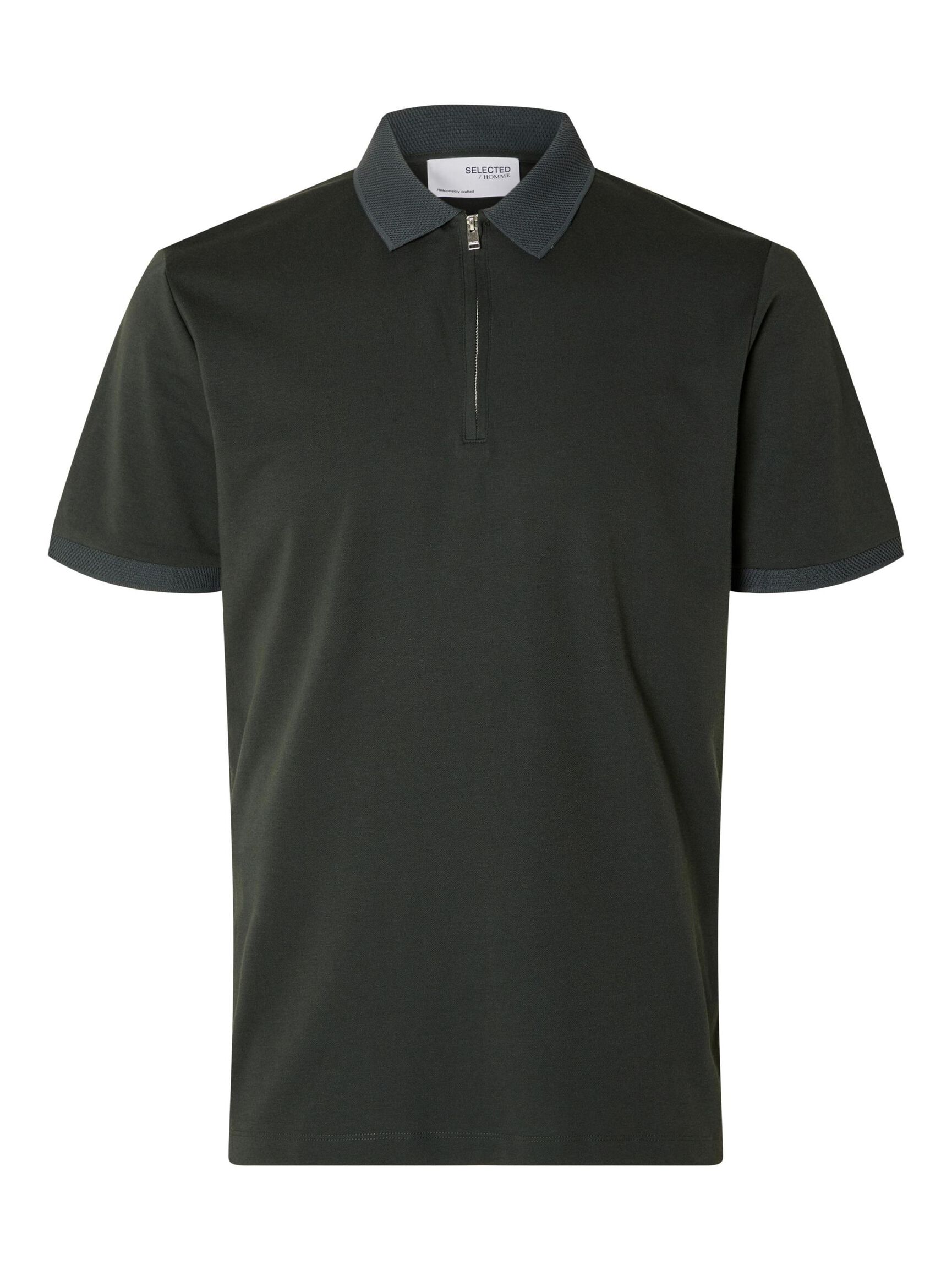 ZIPPER KNITTED POLO SHIRT, Green Gables, highres