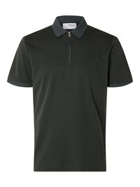 ZIPPER KNITTED POLO SHIRT, Green Gables, highres