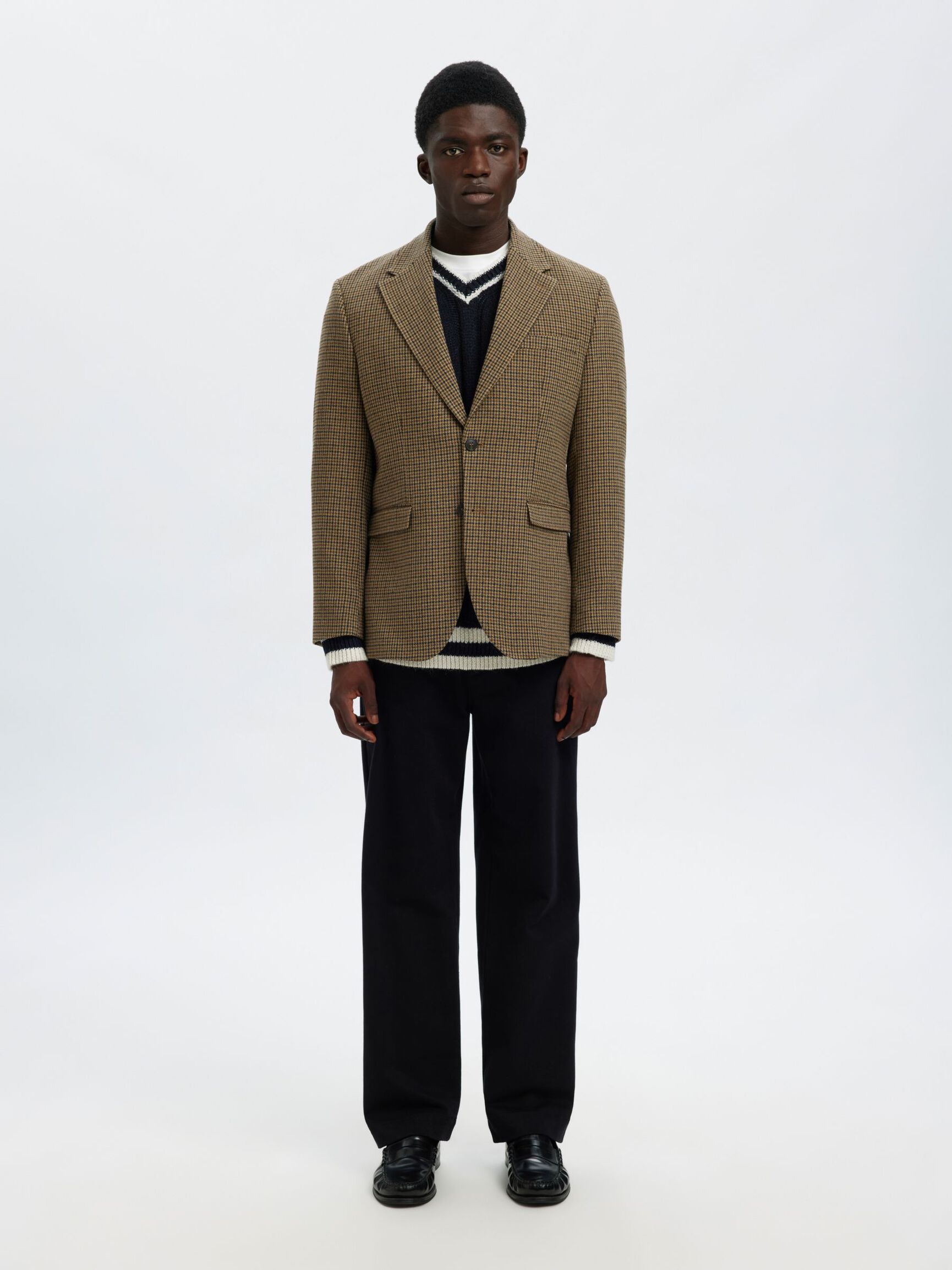 WOOL BLEND V-NECK JUMPER, Sky Captain, highres