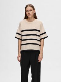 SHORT-SLEEVED WOOL BLEND TOP, Birch, highres