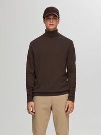 LONG-SLEEVED ROLL NECK PULLOVER, Chocolate Torte, highres