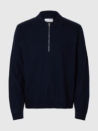 100% MERINOWOL POLO MET LANGE MOUWEN, Navy Blazer, highres