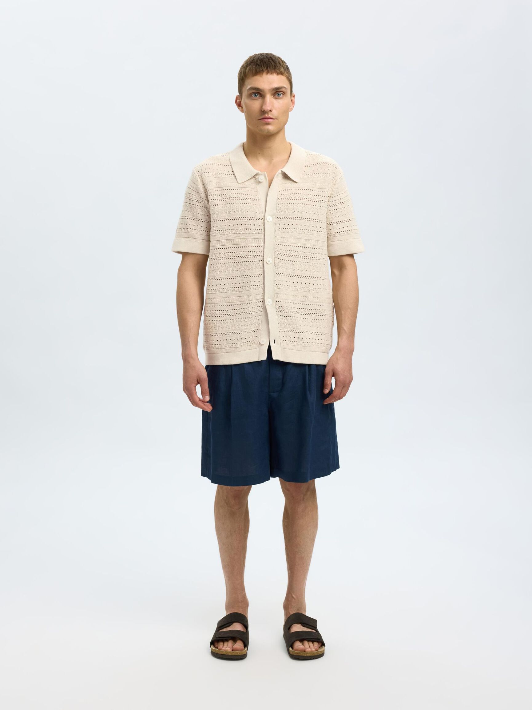 KNITTED SHORT SLEEVED SHIRT, Oatmeal, highres