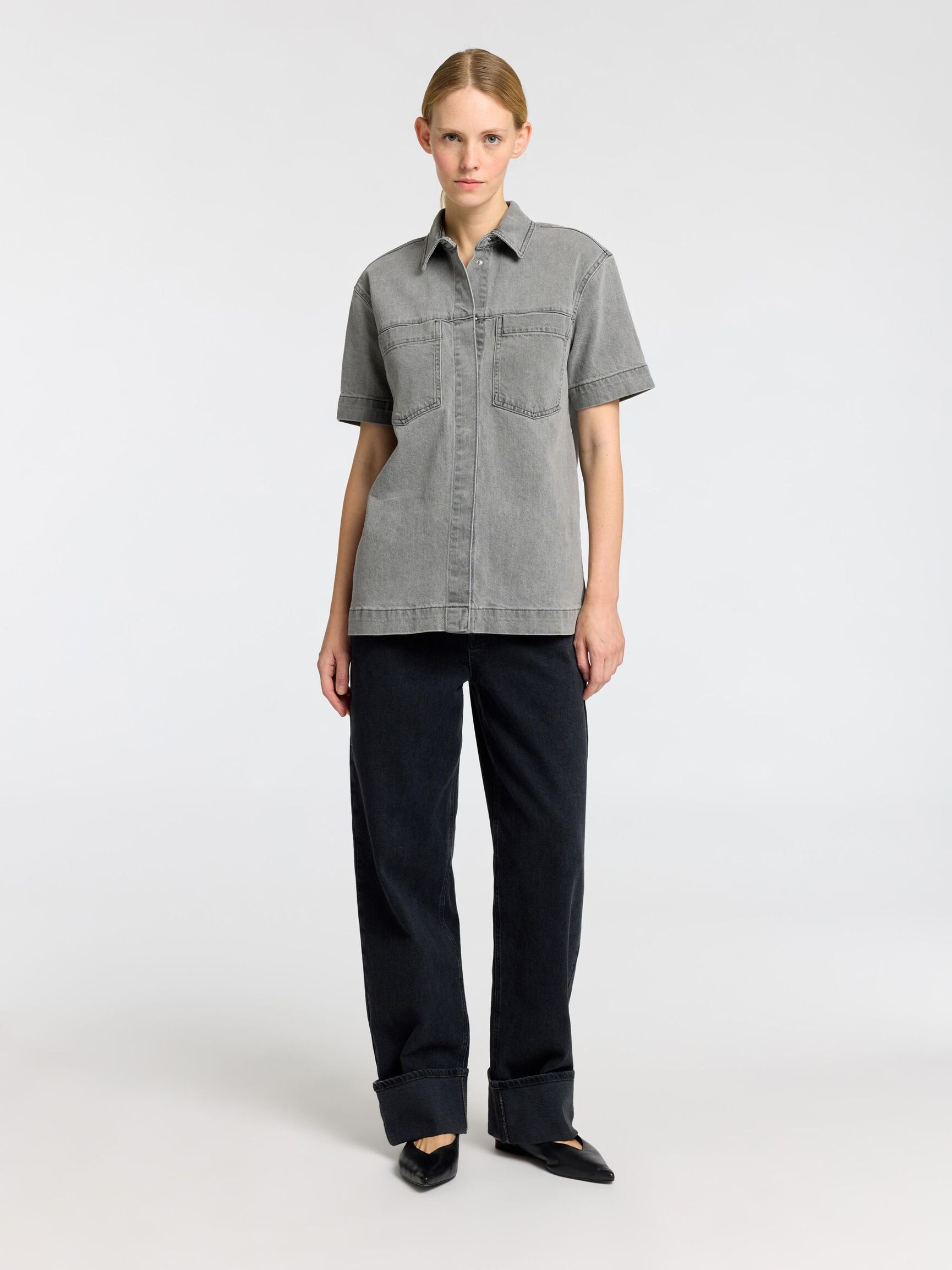 OVERSIZED JEANSHEMD, Grey Denim, highres