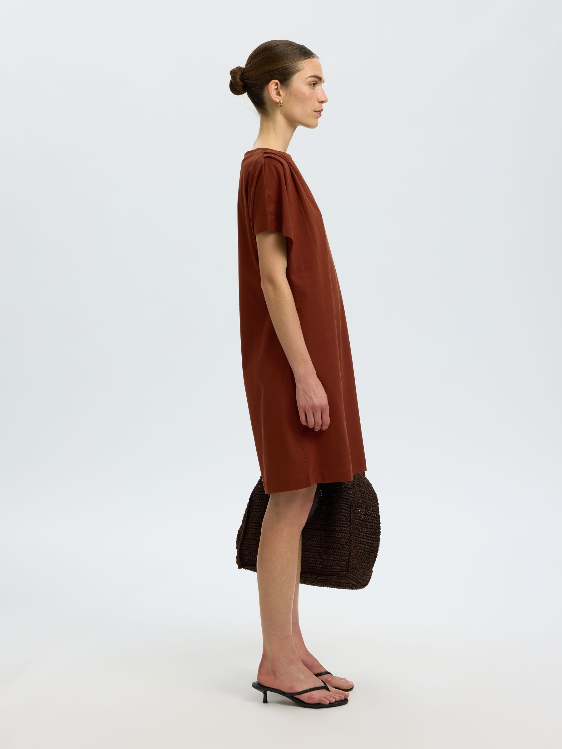 COTTON SHORT SLEEVED MINI DRESS, Cherry Mahogany, highres
