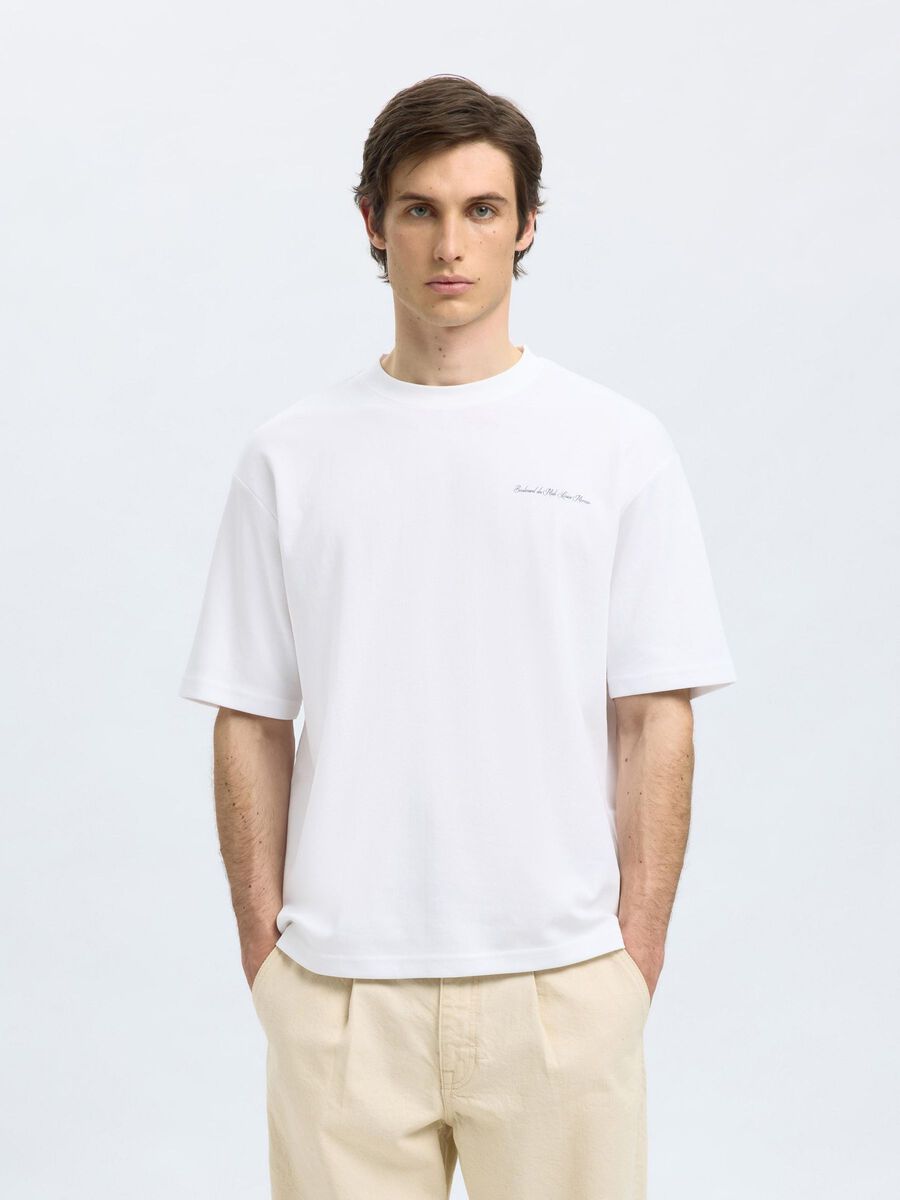 Selected LOOSE FIT PRINTED T-SHIRT, Bright White, highres - 16097657_BrightWhite_003.jpg