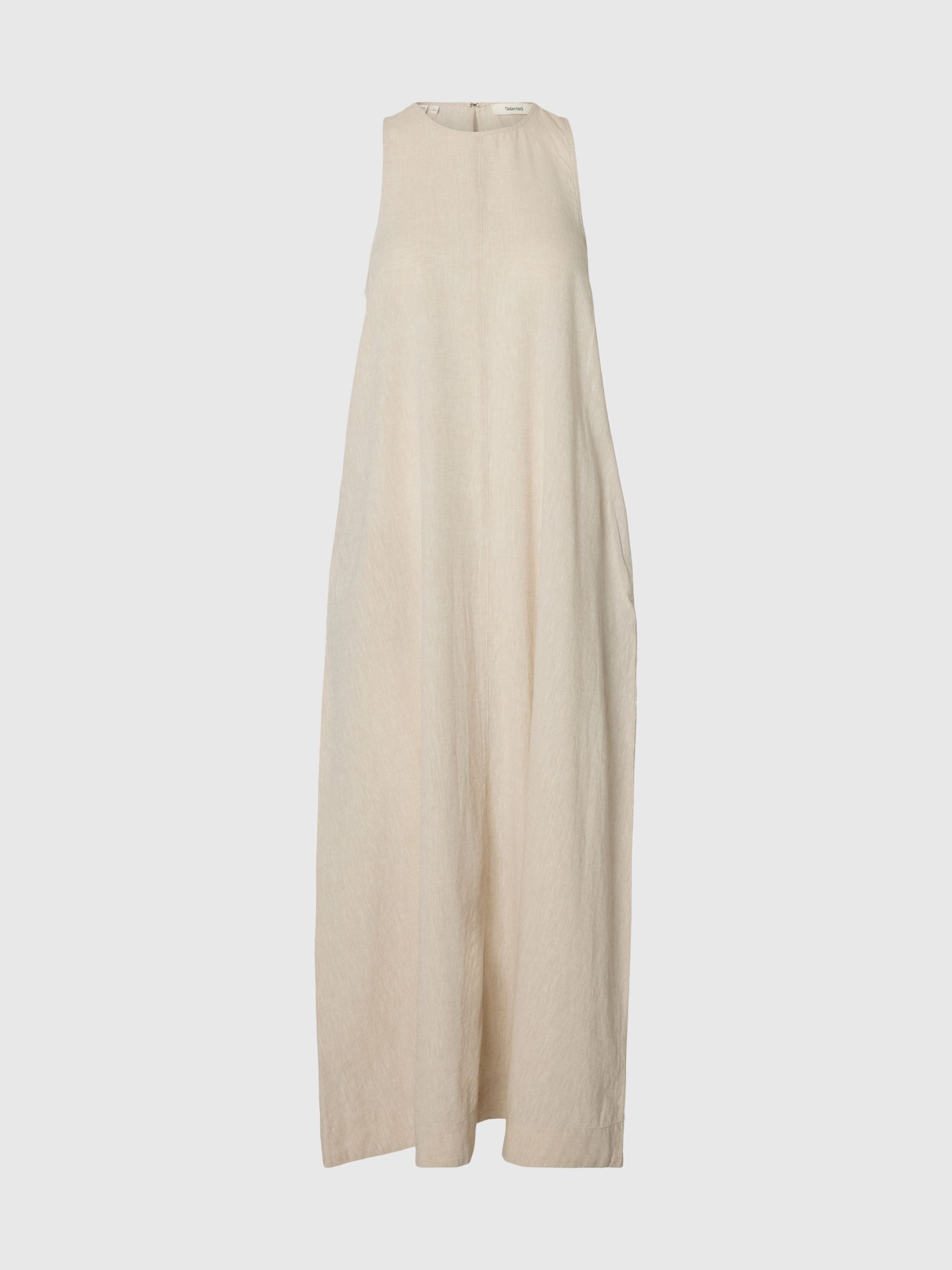 MAXI KLEID AUS LEINENGEMISCH, Sandshell, highres