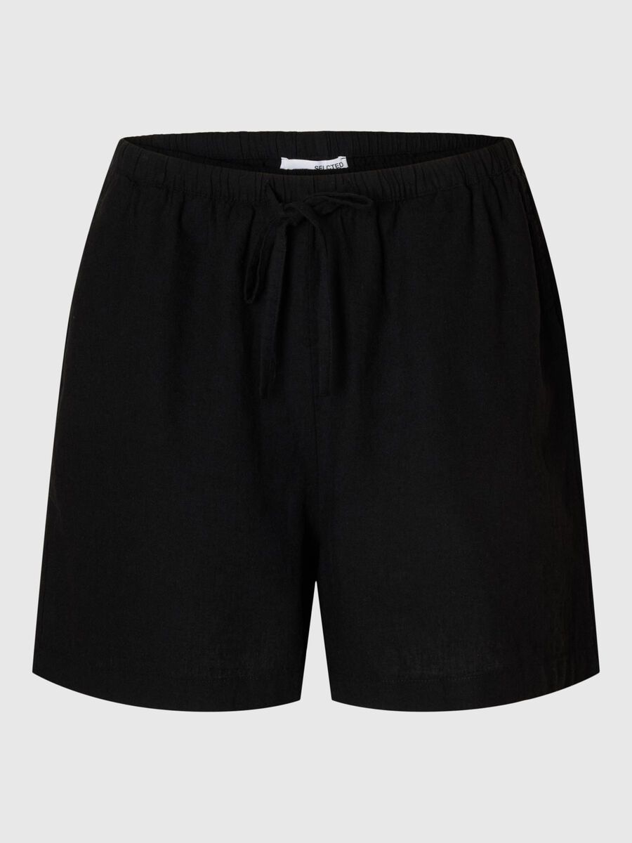 Selected MID WAIST LINEN-BLEND SHORTS, Black, highres - 16097919_Black_001.jpg