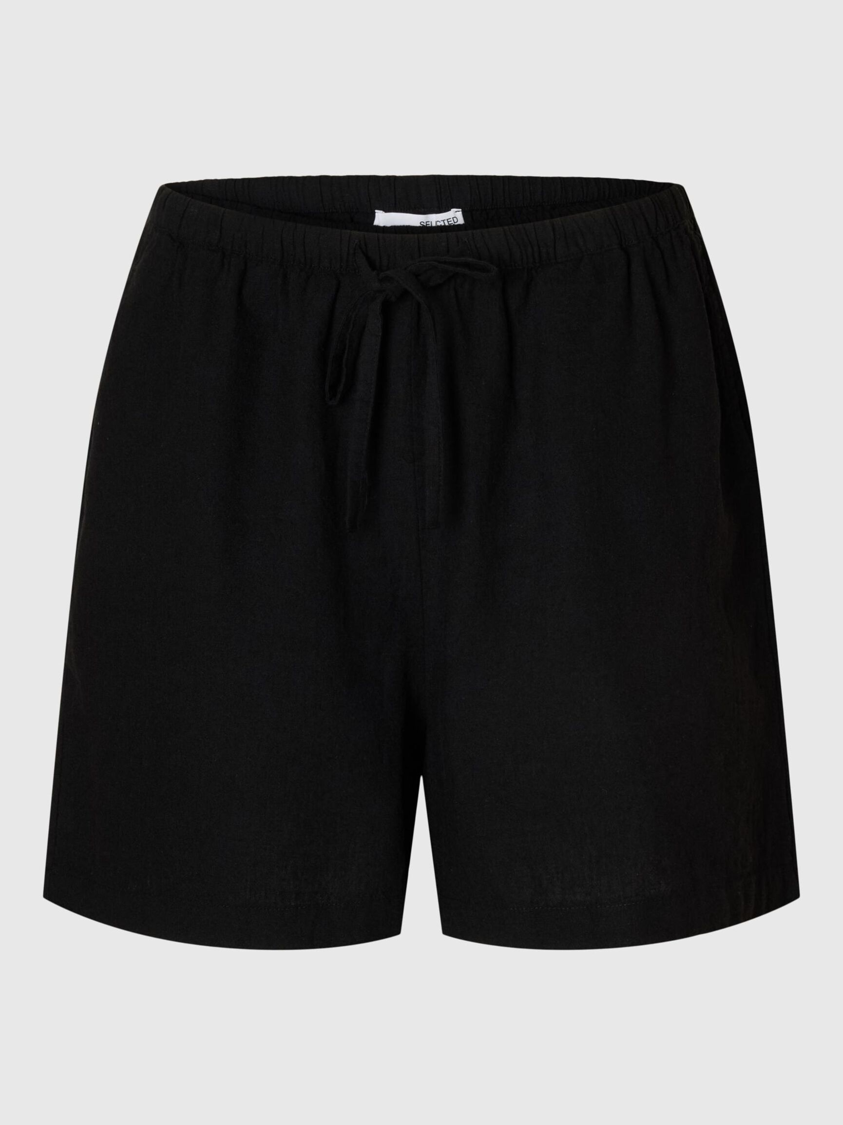 MID WAIST LINEN-BLEND SHORTS, Black, highres