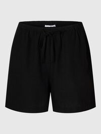 MID WAIST LINEN-BLEND SHORTS, Black, highres