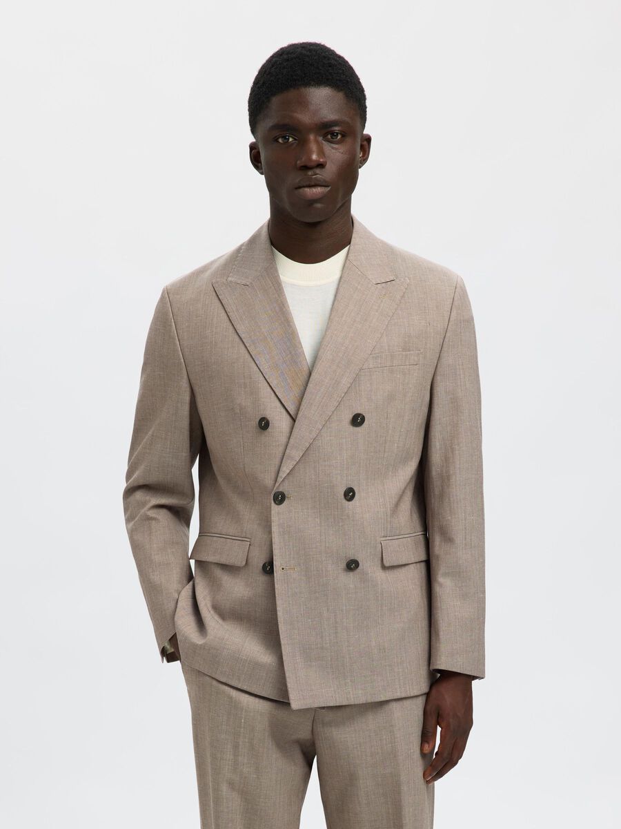 Product tile image - WOOL BLEND DOUBLE-BREASTED BLAZER, Oatmeal | 16098713_Oatmeal