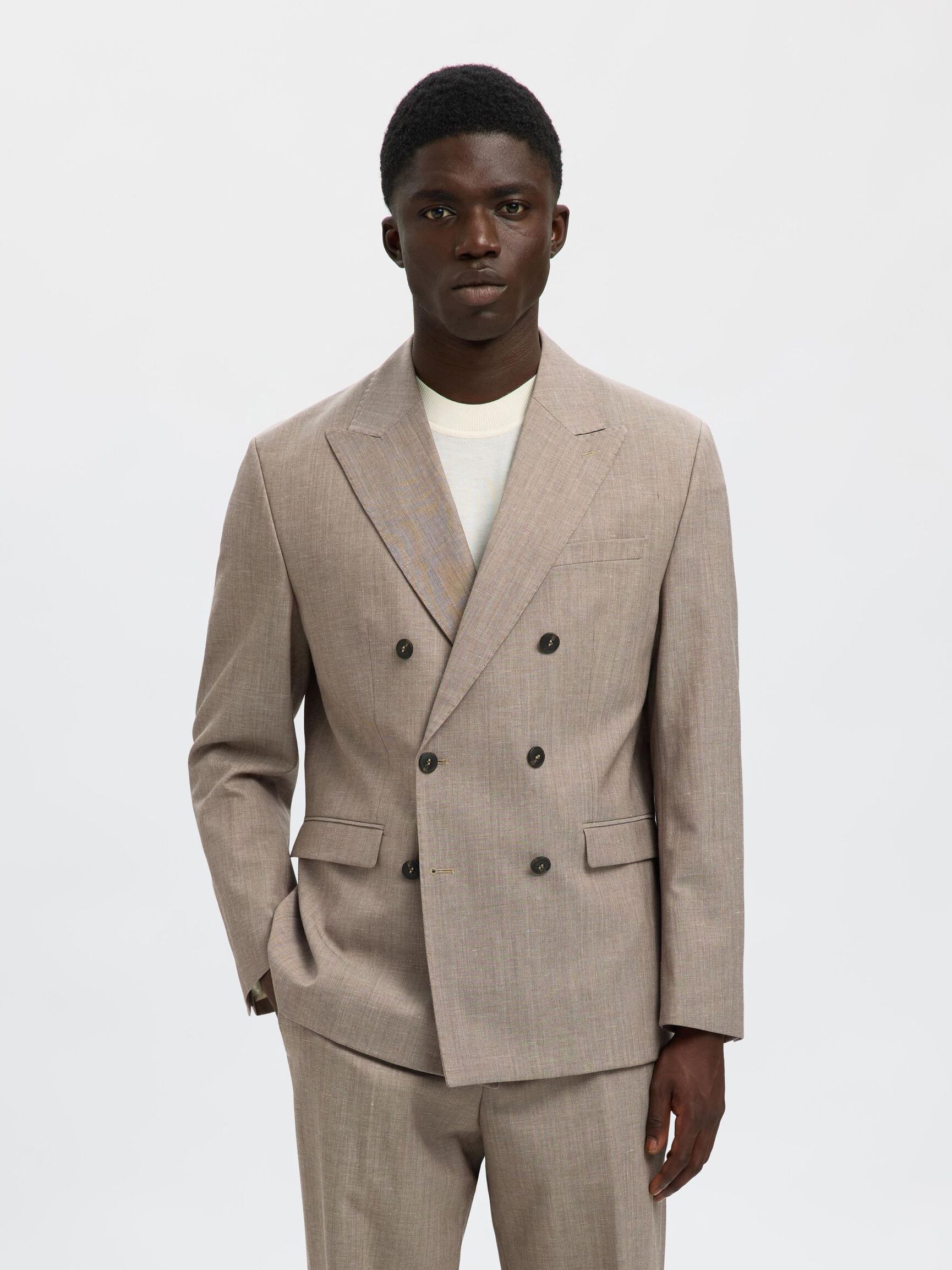 ULDBLANDING DOBBELTRADET BLAZER, Oatmeal, highres
