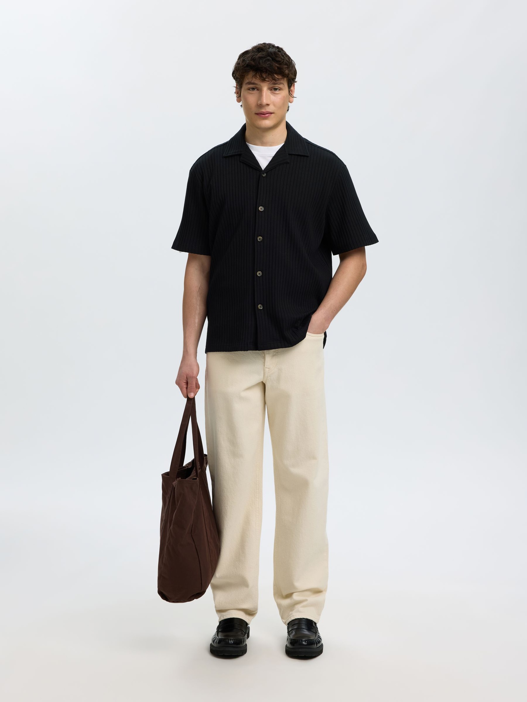 GERIPPTES RELAXED FIT OVERSHIRT, Black, highres