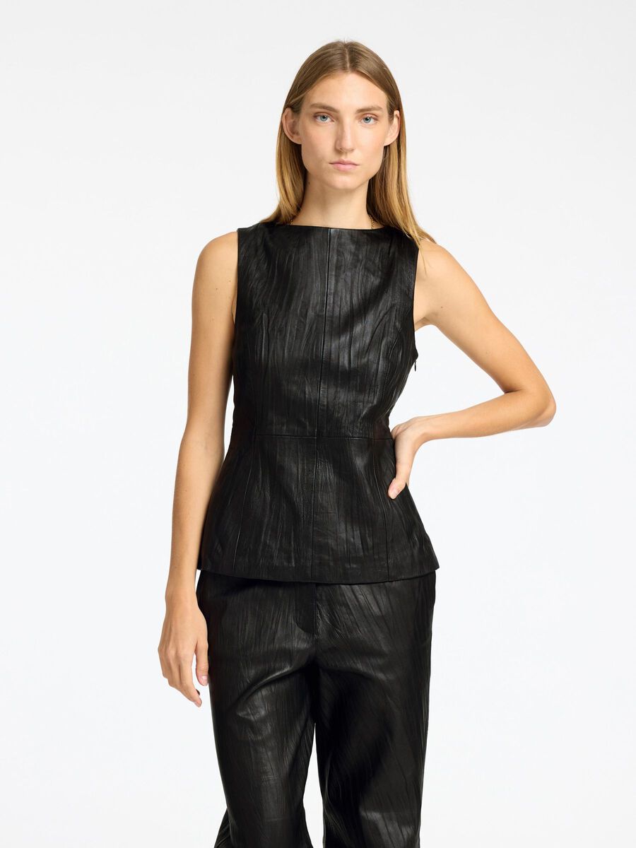 Selected LEATHER TOP, Black, highres - 16097787_Black_003.jpg