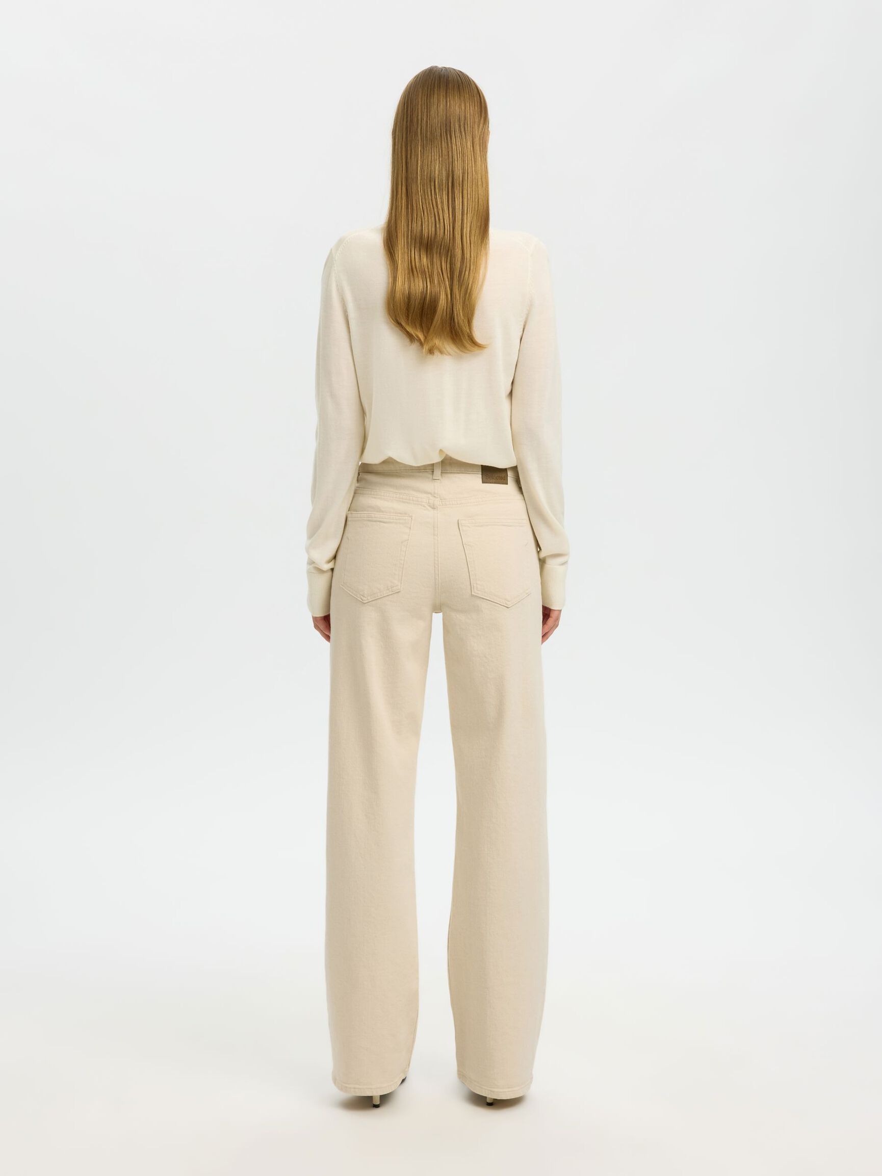 HIGH WAIST WIDE LEG JEANS, Ecru, highres