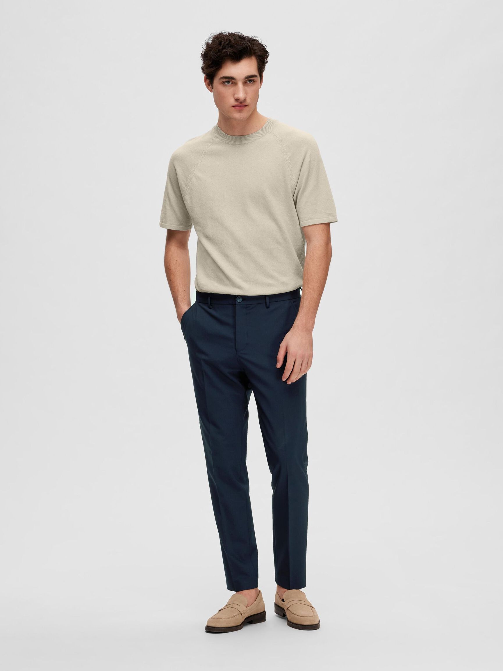 SLIM FIT WOOL BLEND SUIT TROUSERS, Navy Blazer, highres