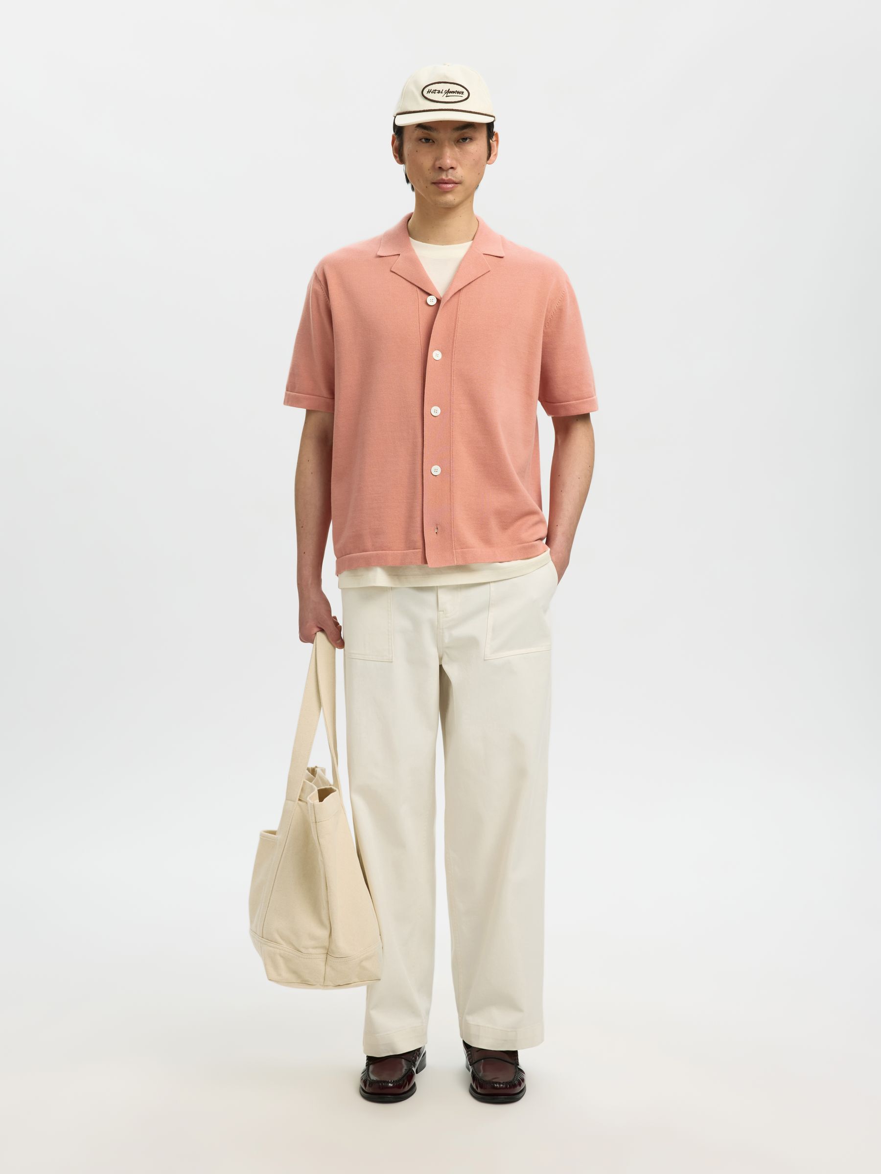 RELAXED FIT  KNITTED POLO SHIRT, Rose Dawn, highres