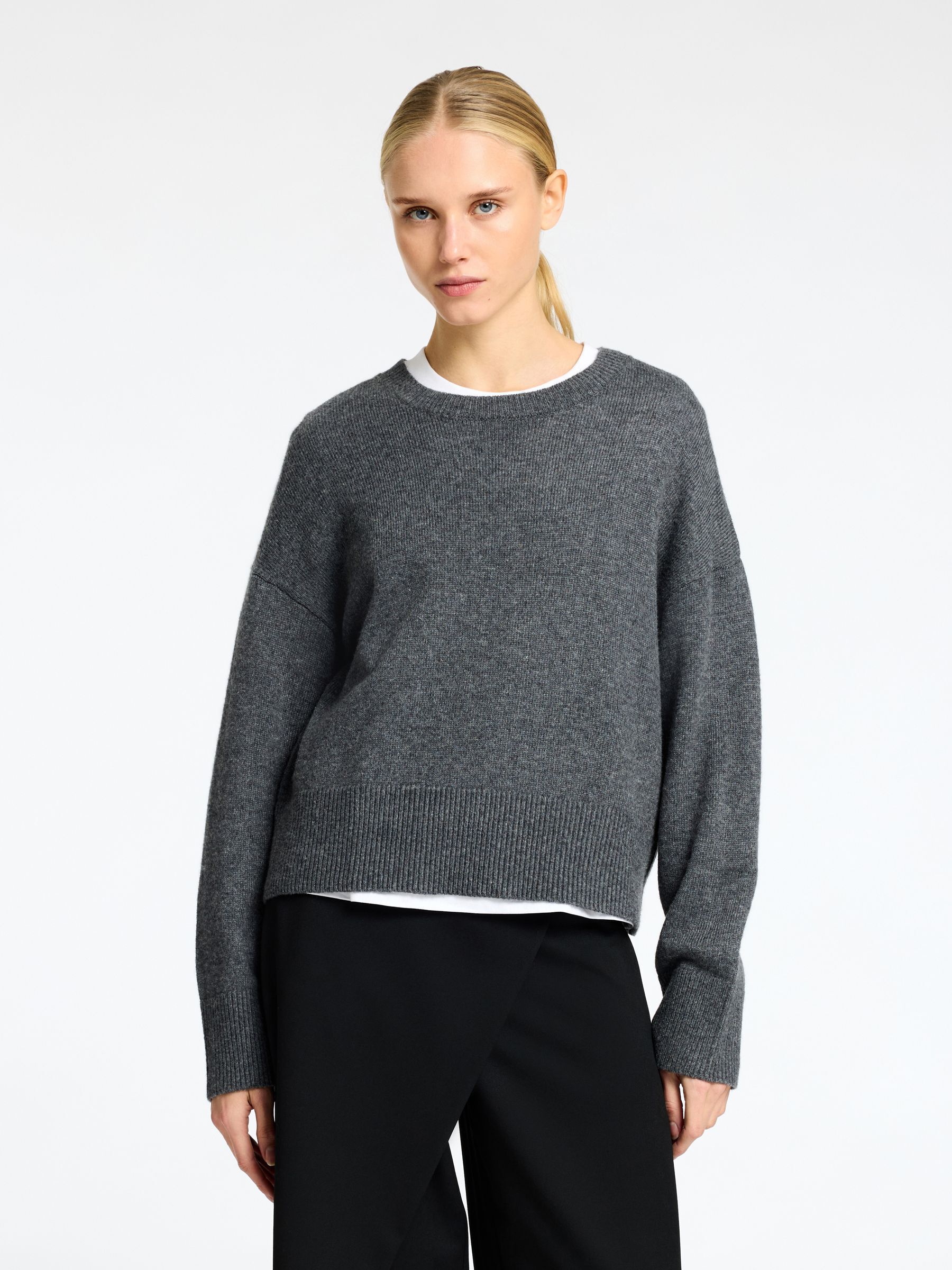 LOOSE FIT WOOL BLEND JUMPER, Medium Grey Melange, highres