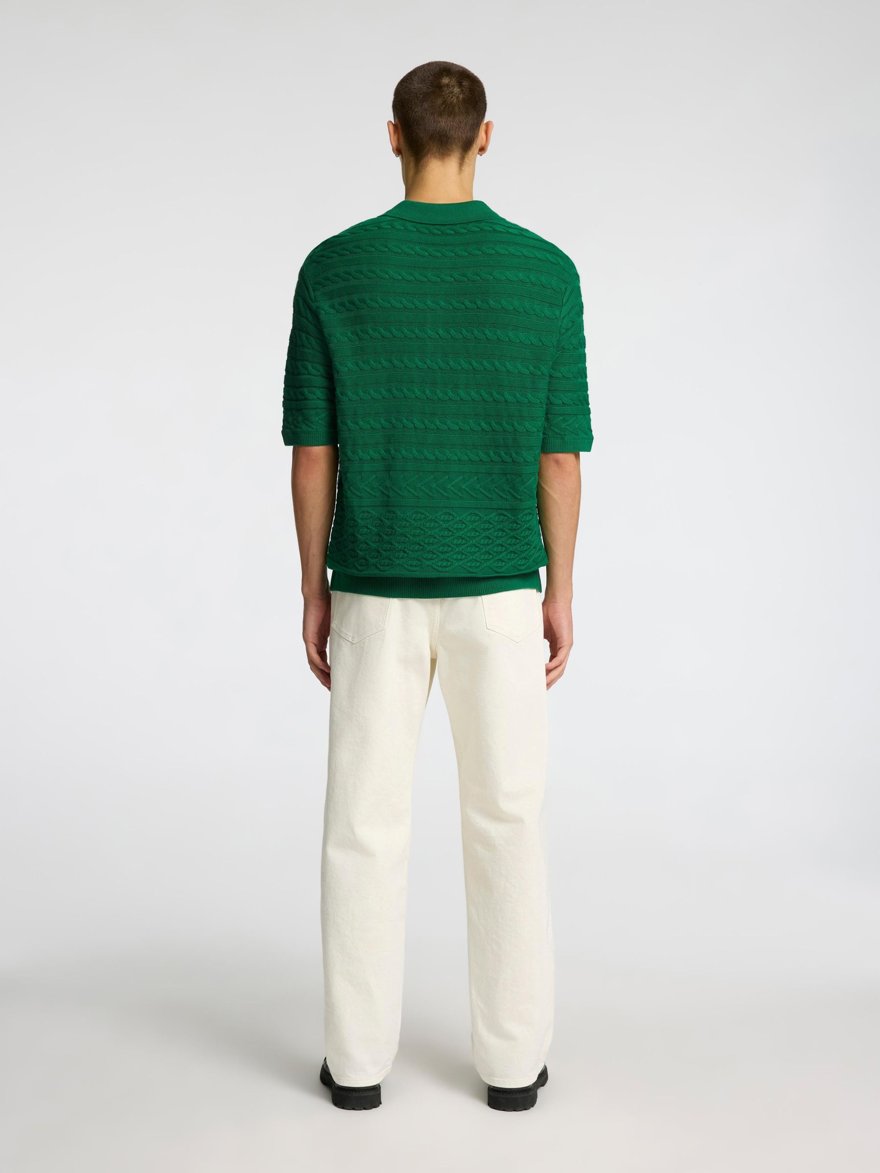 SHORT SLEEVED KNITTED POLO SHIRT, Verdant Green, highres