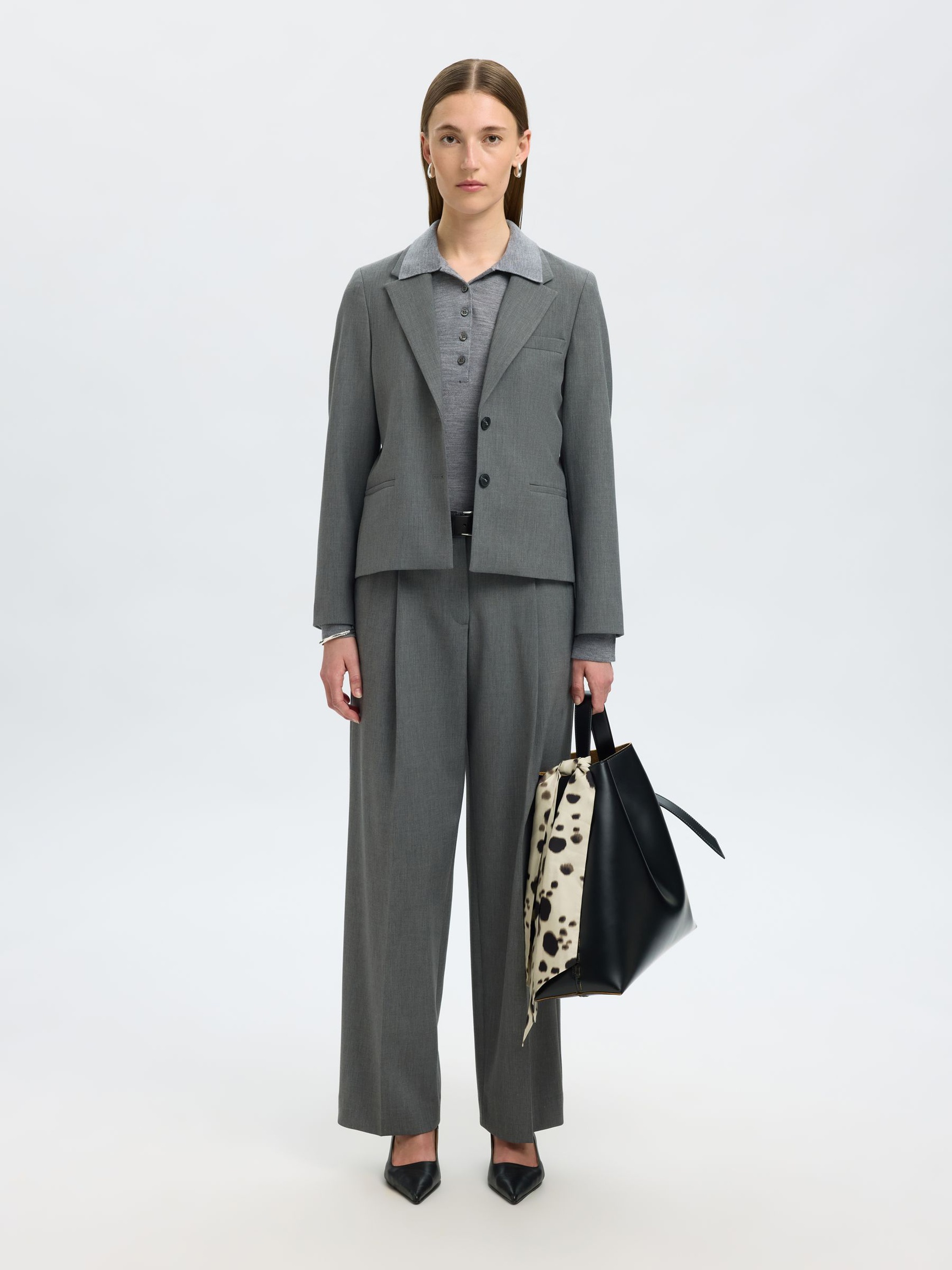CROPPED SINGLE-BREASTED BLAZER, Medium Grey Melange, highres