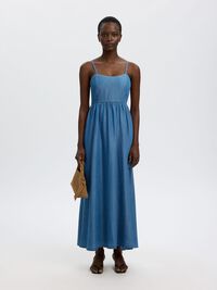 SLEEVELESS MAXI DRESS, Medium Blue Denim, highres
