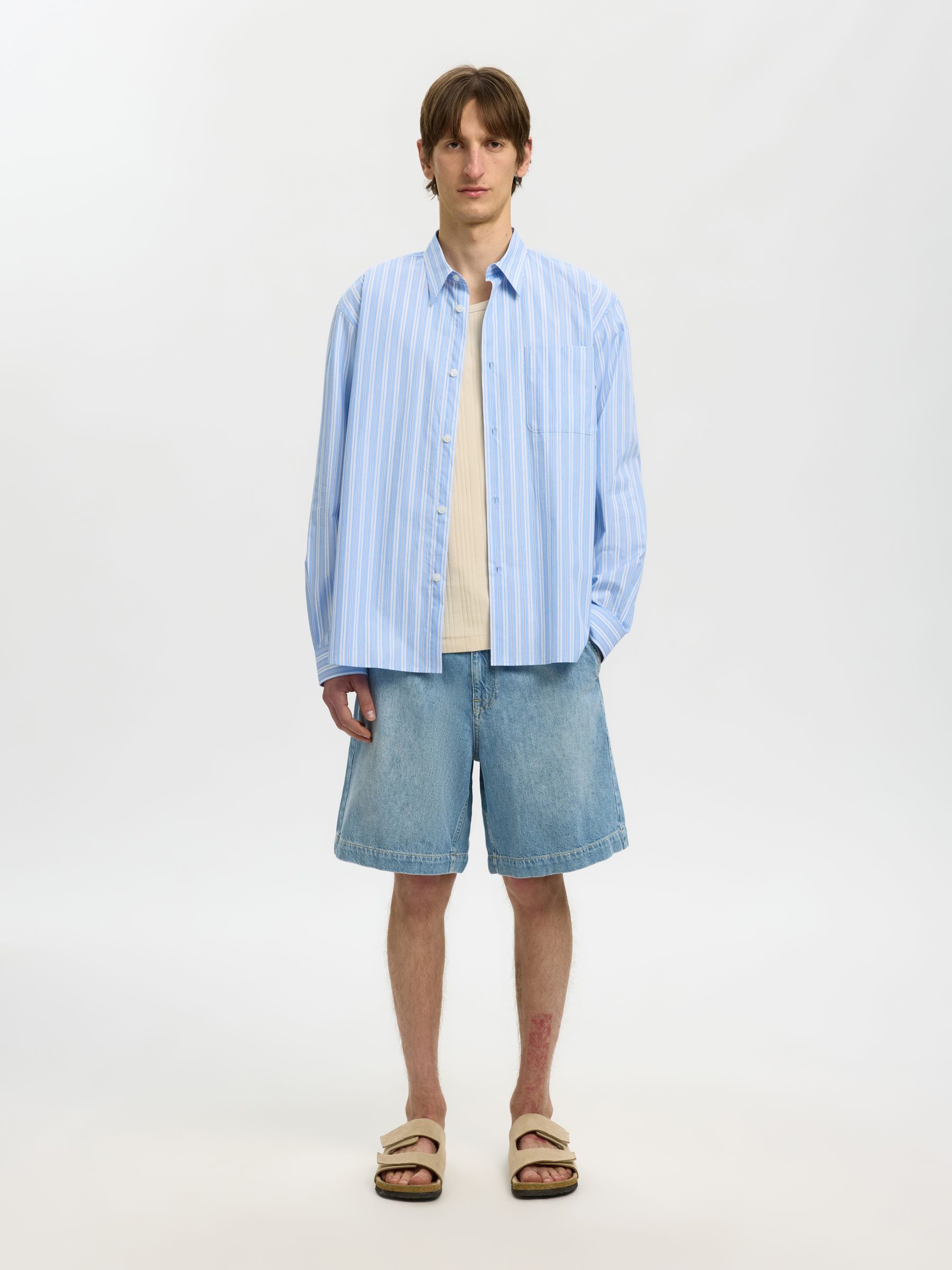 RELAXED FIT OVERHEMD MET LANGE MOUWEN, Cashmere Blue, highres