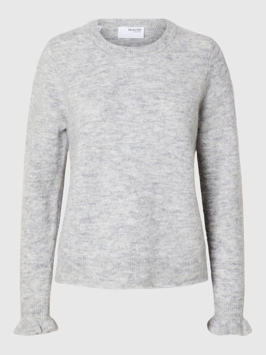 Selected WOLMIX RUCHES MOUWEN TRUI, Light Grey Melange, highres - 16094269_LightGreyMelange_001.jpg