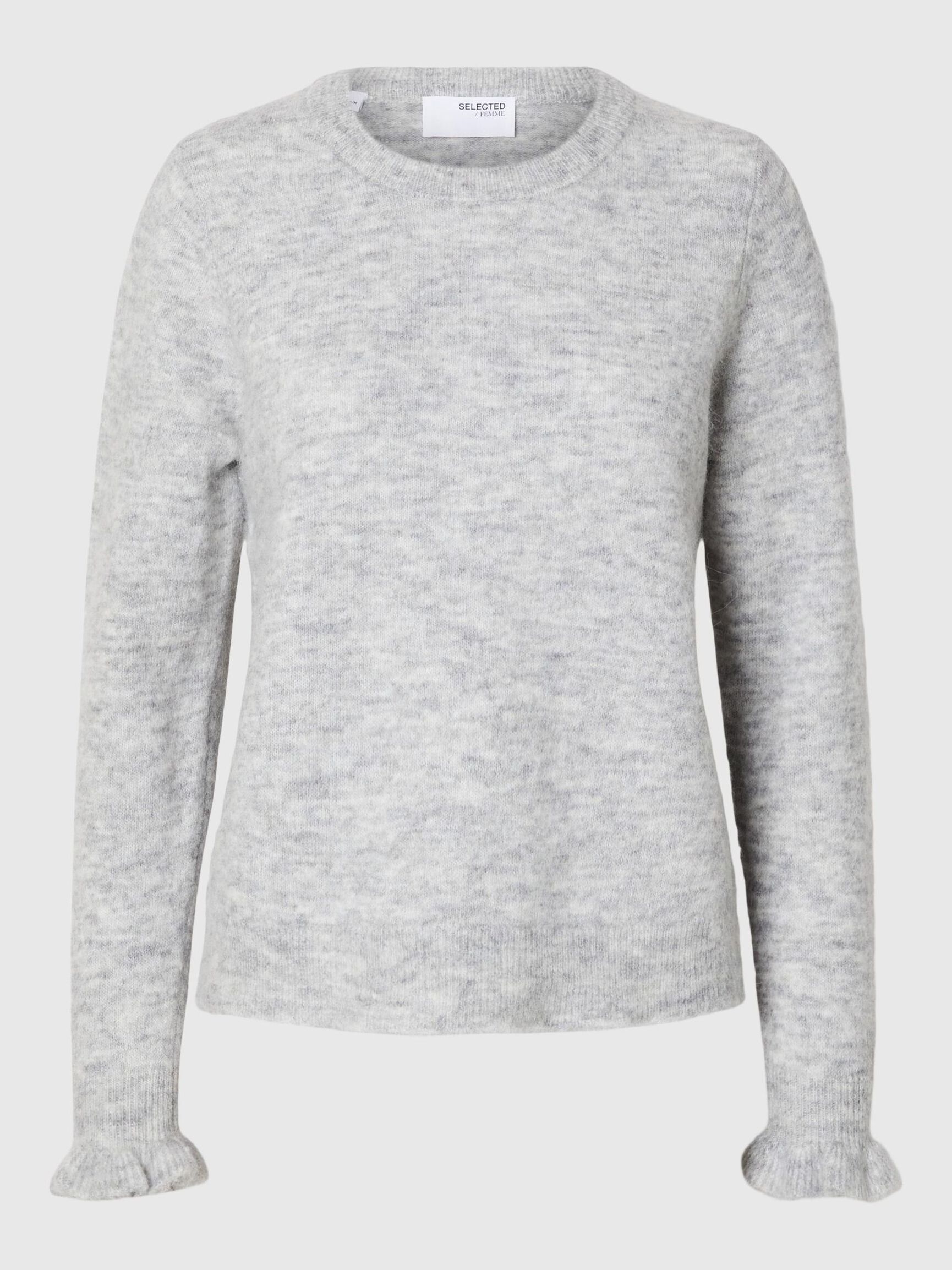 WOLLGEMISCH RÜSCHENÄRMEL PULLOVER, Light Grey Melange, highres