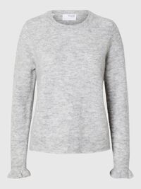WOLLGEMISCH RÜSCHENÄRMEL PULLOVER, Light Grey Melange, highres
