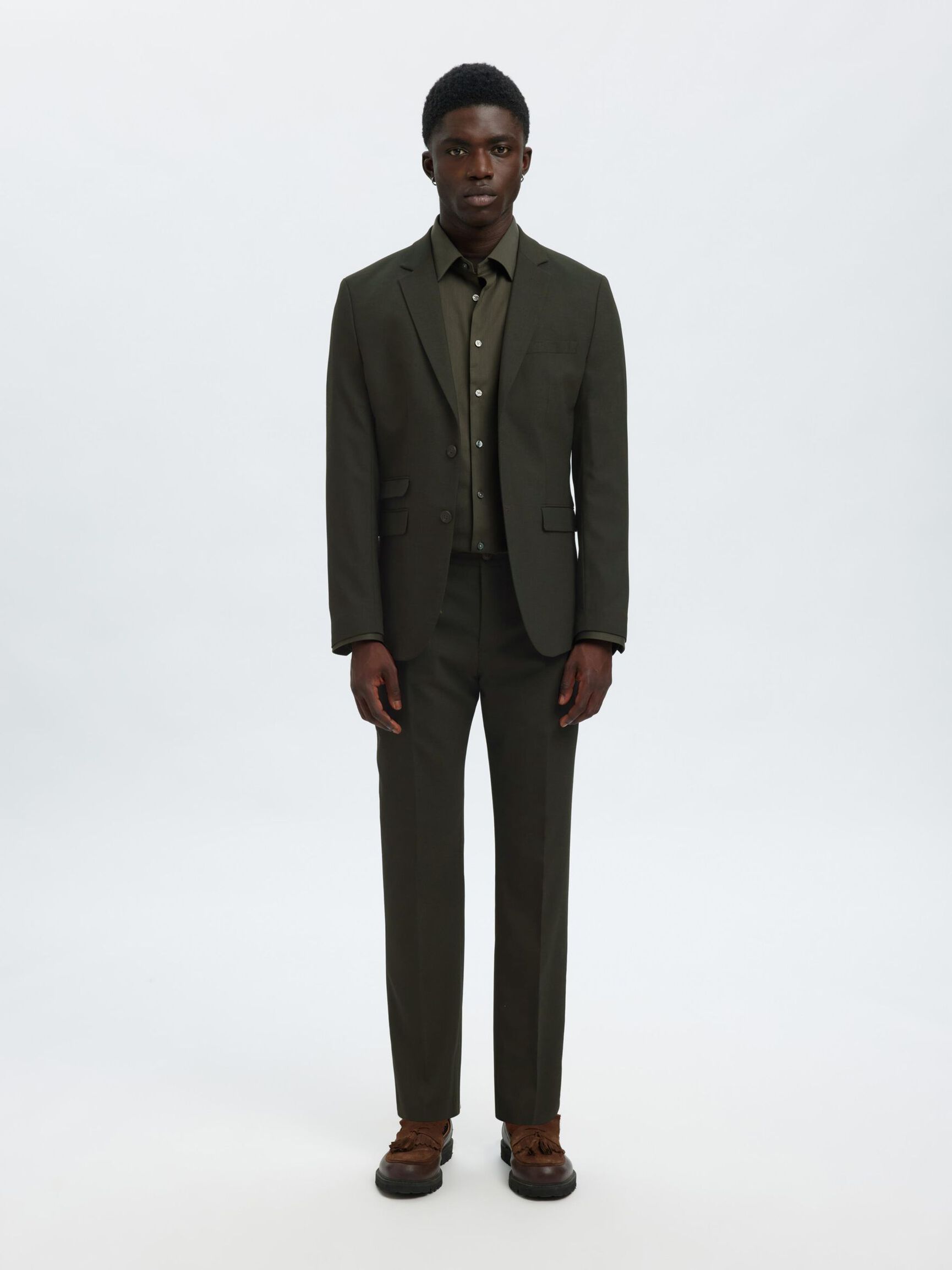WOVEN WOOL BLEND TROUSERS, Dark Green, highres