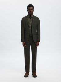 WOVEN WOOL BLEND TROUSERS, Dark Green, highres