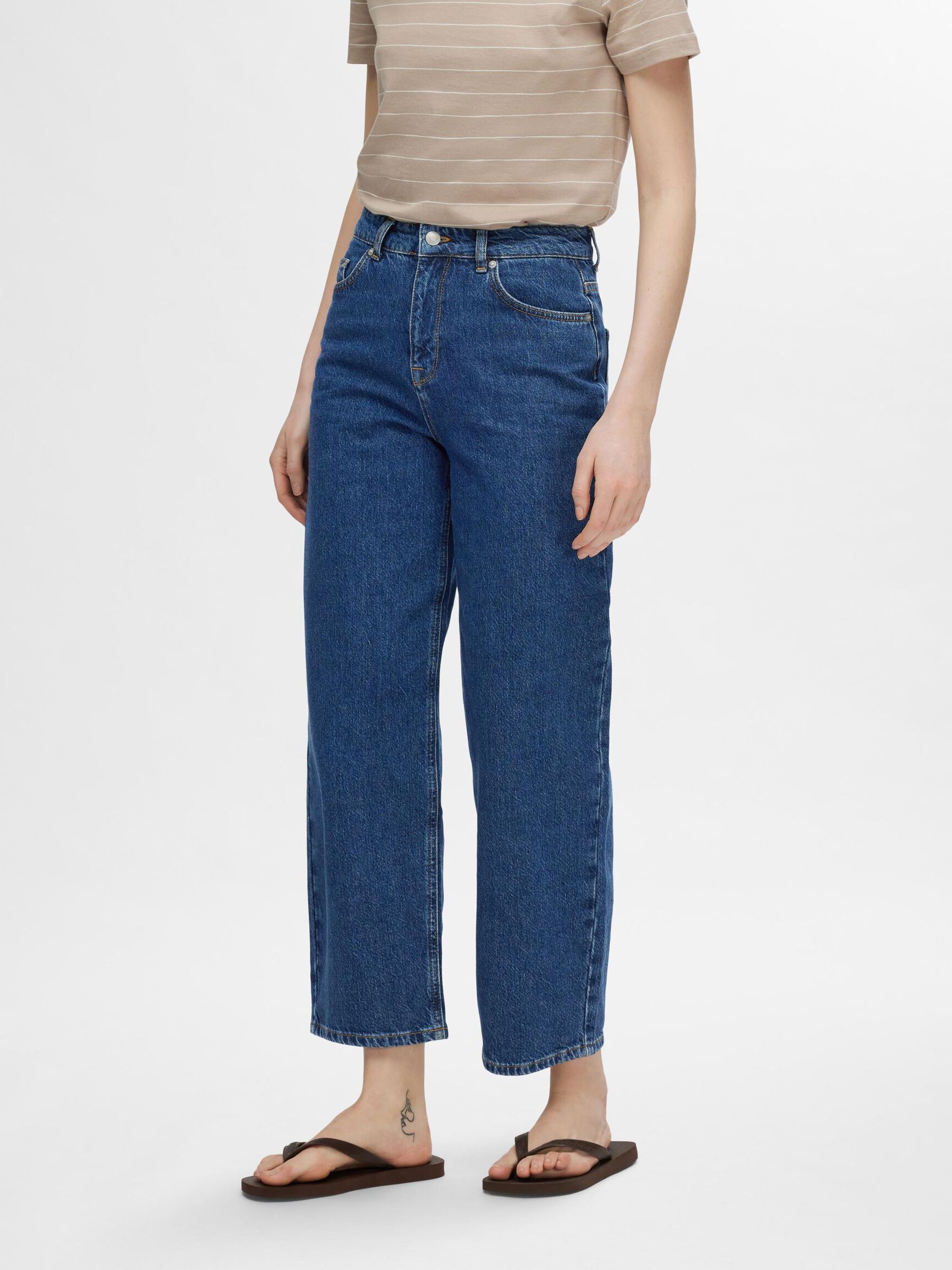 CROPPED STRAIGHT FIT JEANS, Medium Blue Denim, highres