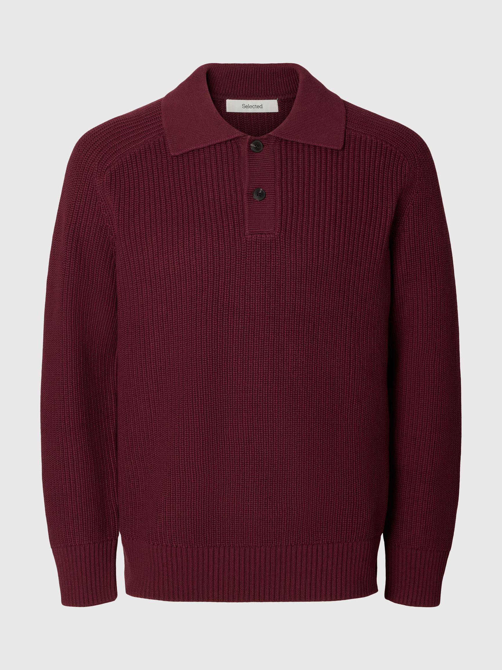 RIBBET STRIKKET POLOSKJORTE, Tawny Port, highres