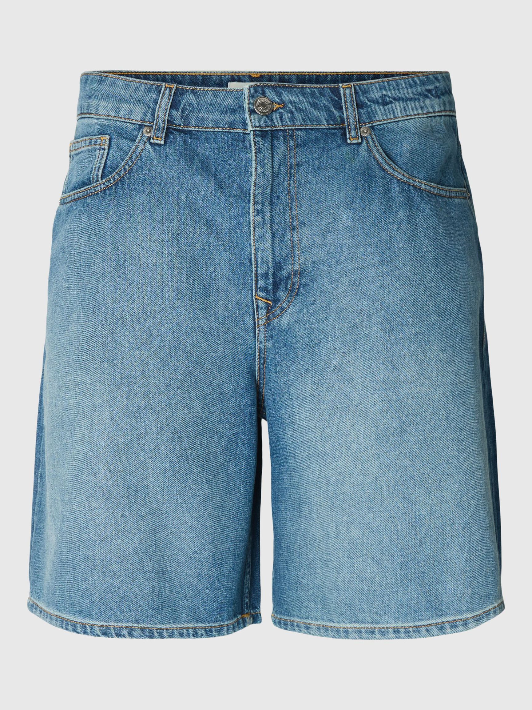 LOOSE FIT DENIM SHORTS, Medium Blue Denim, highres