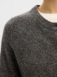 WOOL BLEND KNITTED CARDIGAN, Medium Grey Melange, highres