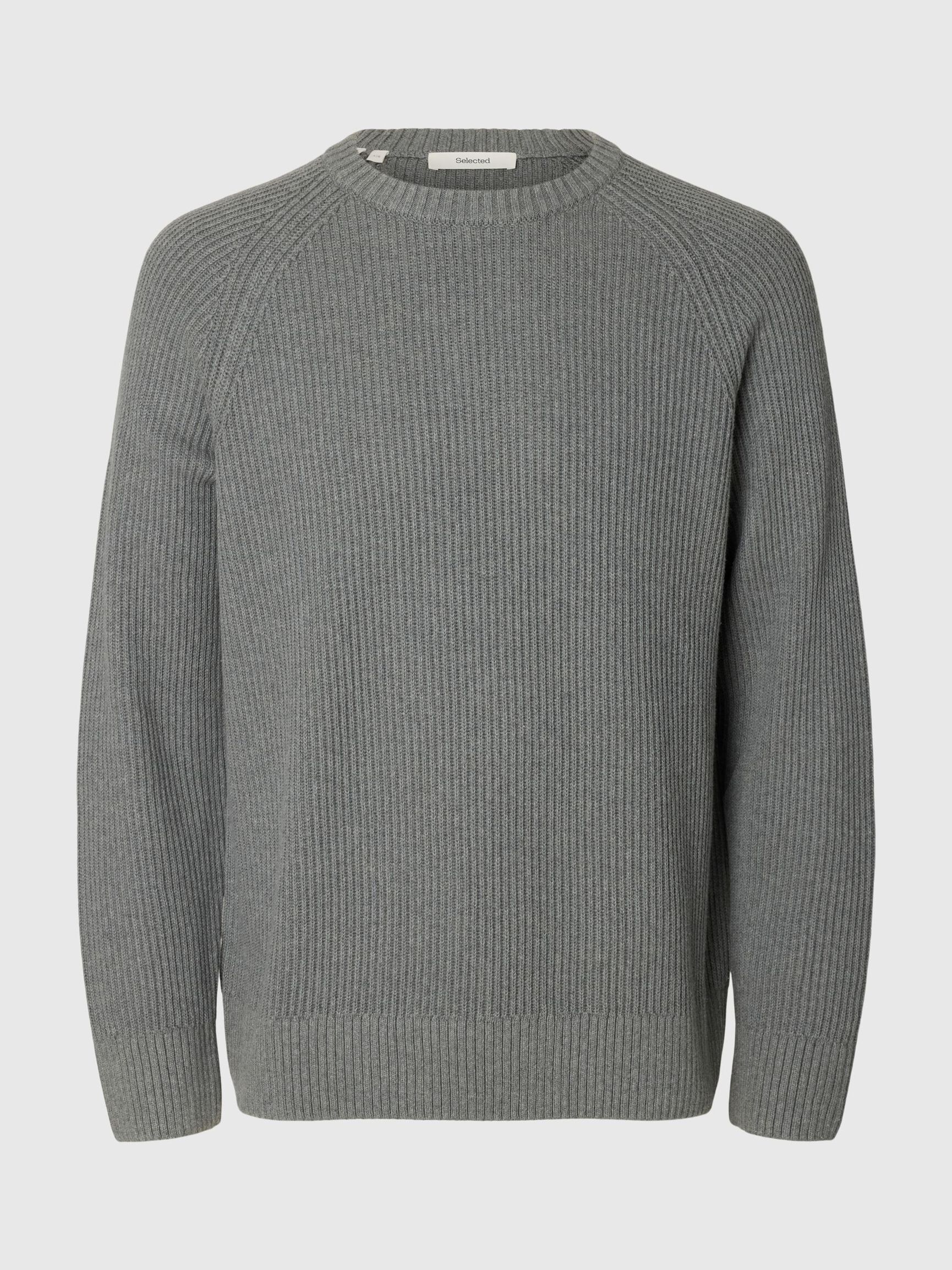 KATOENEN GEBREIDE TRUI, Medium Grey Melange, highres
