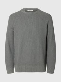 KATOENEN GEBREIDE TRUI, Medium Grey Melange, highres