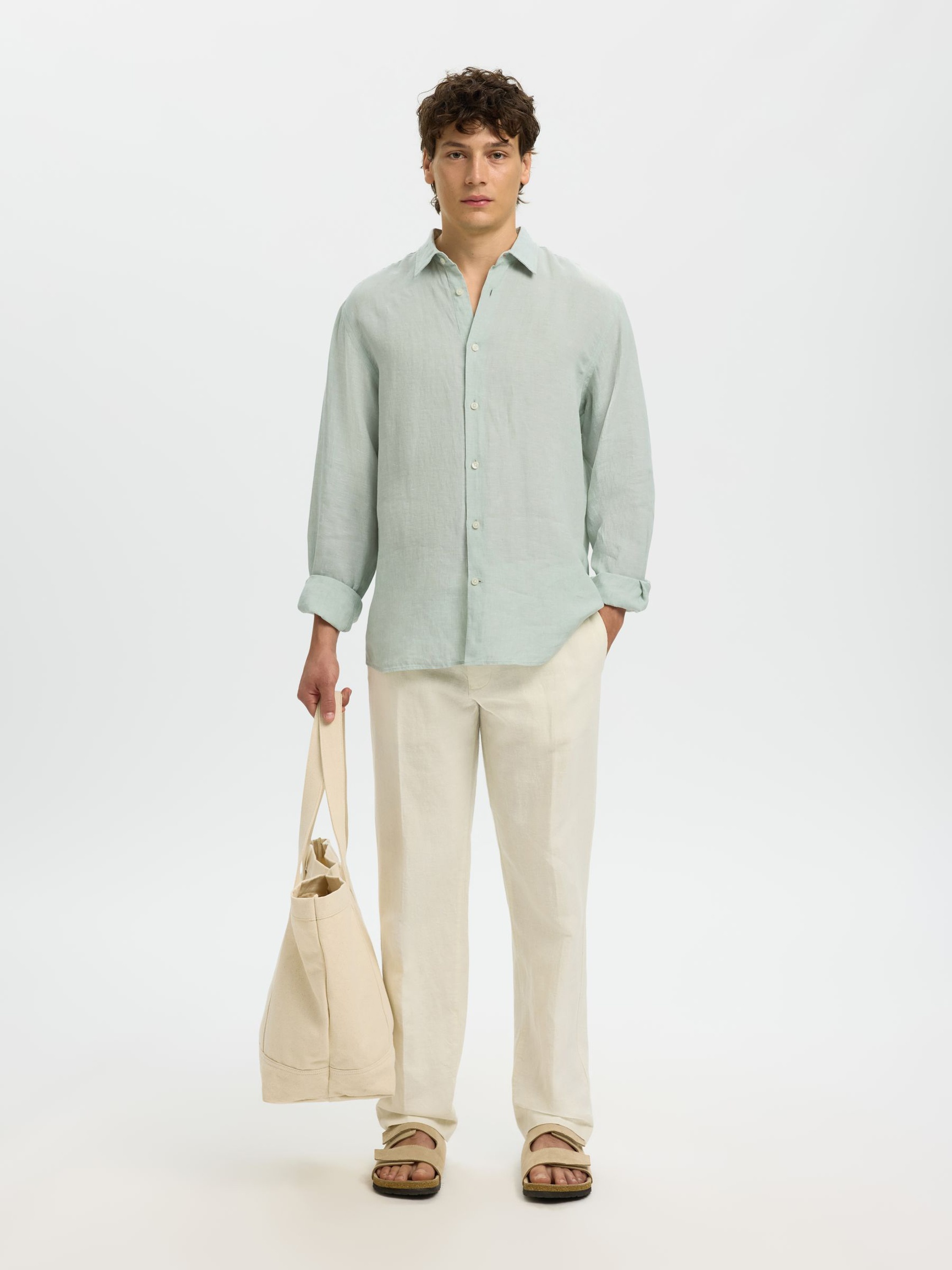 100% LINEN SHIRT, Aqua Gray, highres