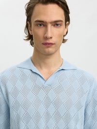 SHORT SLEEVED KNITTED POLO SHIRT, Cashmere Blue, highres