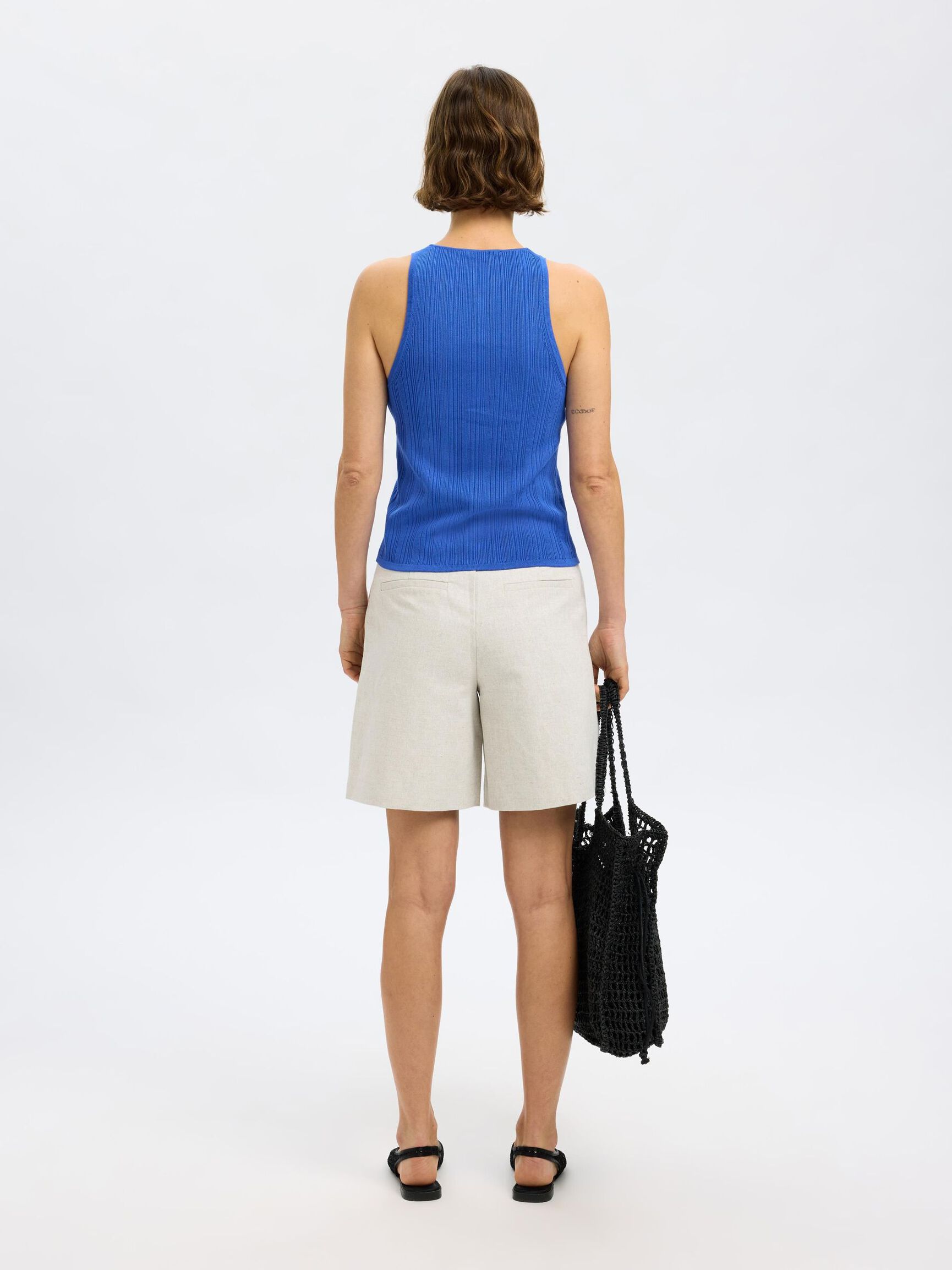 STICKAD ÄRMLÖS TOPP, Dazzling Blue, highres