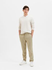 SLIM TAPERED LINEN BLEND TROUSERS, Olive Branch, highres