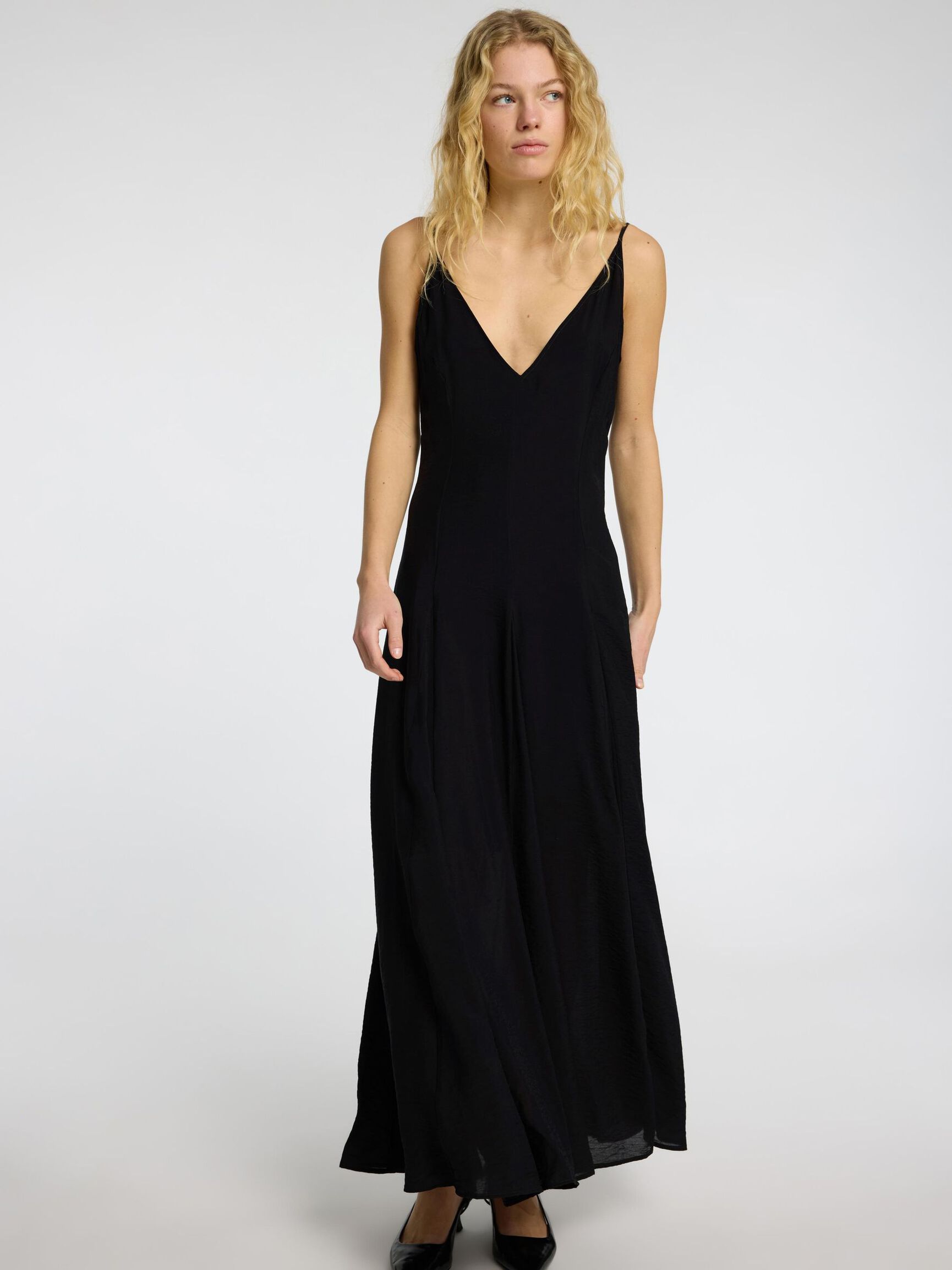 VISCOSE BLEND MAXI DRESS, Black, highres